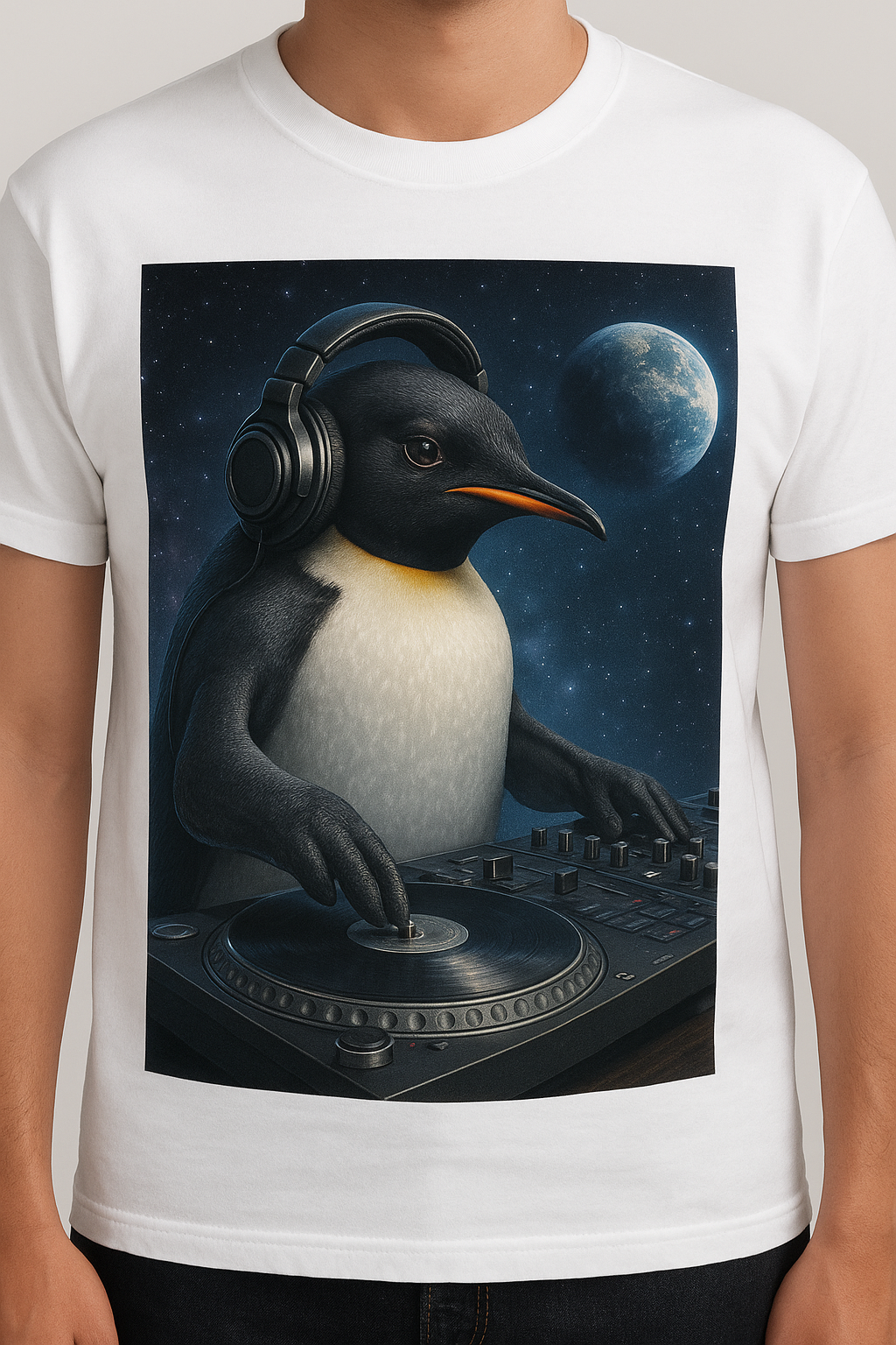 Penguin DJ in Space T-shirt
